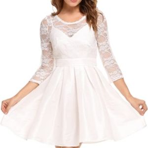 1950s Style White Lace A-line 3/4 Sleeve Dress